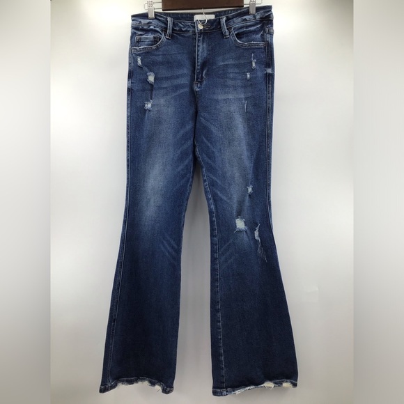 VERVET Bella High-Rise Dark Blue Flare Jeans - Picture 1 of 14